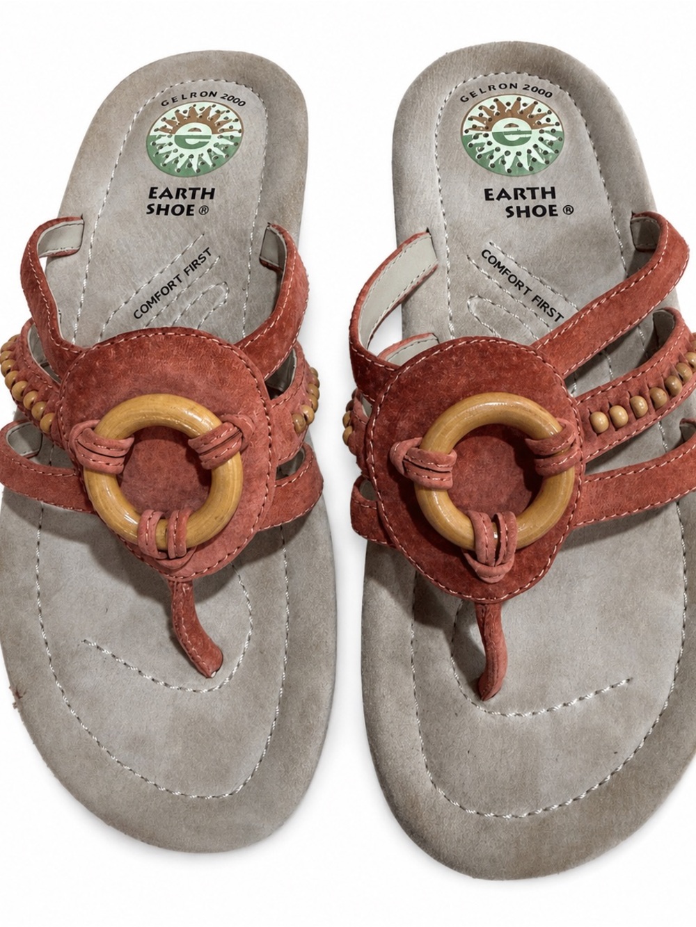 Earth Shoe Gelron 2000 Coral Leather Beaded Comfort Sandals Size 6